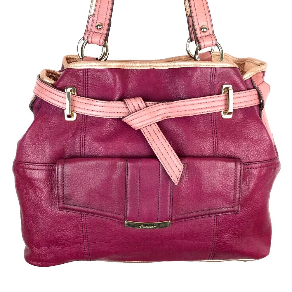 B MAKOWSKI Large Leather Hobo Shoulder Bag Purse Pink Copper Designer Pockets